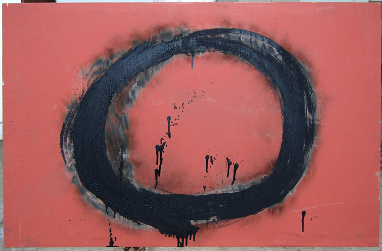 Caldera: Nature is Neither Still Nor Quiet is a work of burned mixed media